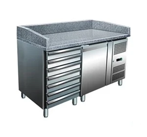 Професионална хладилна маса за пица, гранитен плот и 7 чекмеджета